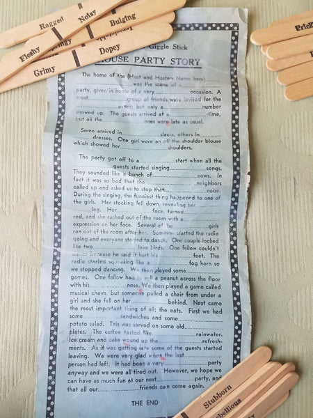 Vintage Pic-a-stick Giggle Stick Story Party Game