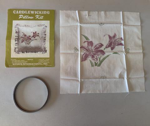 Vintage Candelwicking 14 x 14 Lily Pillow Case Needlepoint Kit