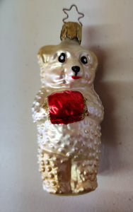 Vintage West Germany White Hand Painted Bear Glass Christmas Ornament