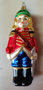 Vintage West Germany Hand Painted Female Soldier Christmas Ornament