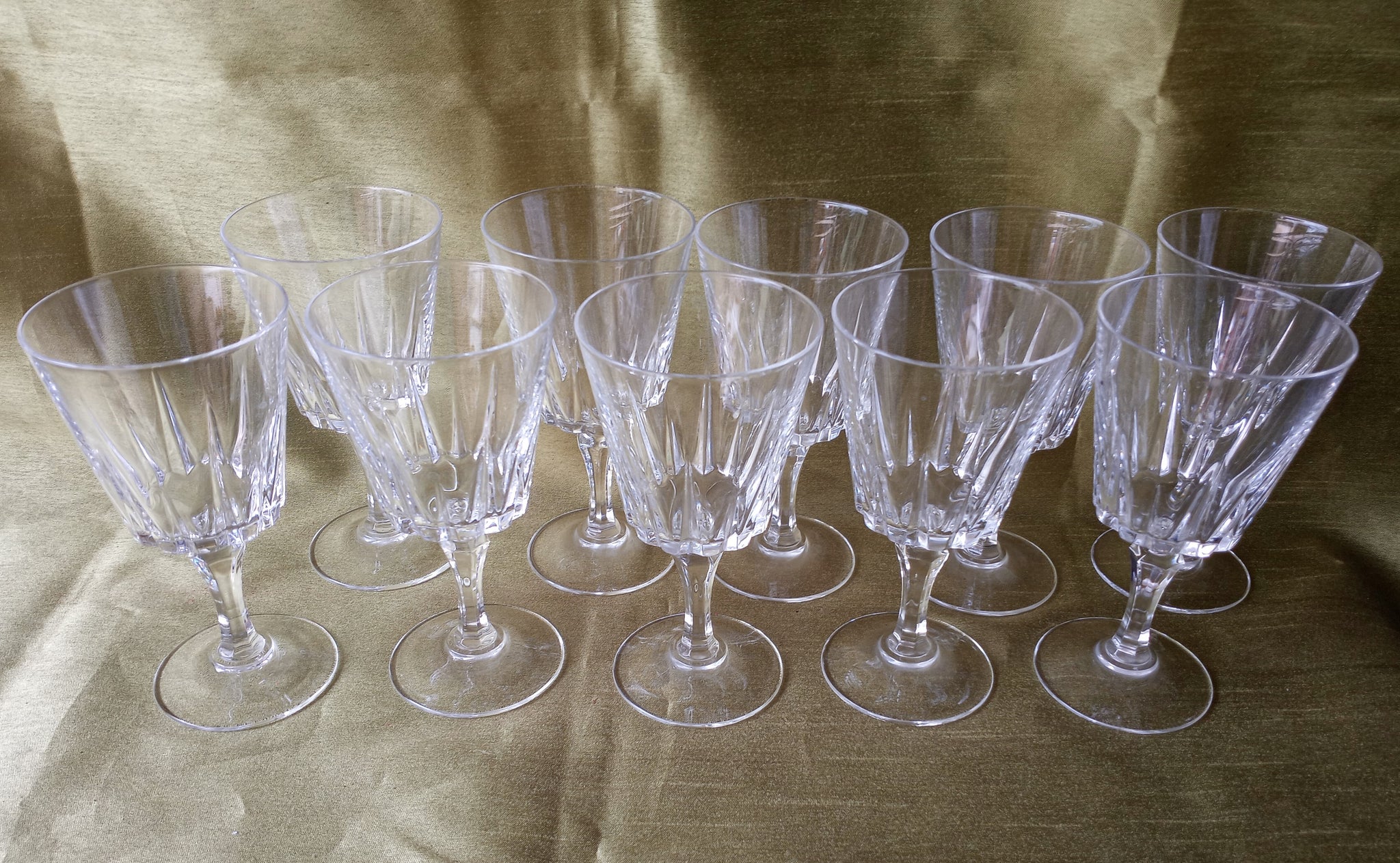 Set of 10 Atlantis Lisbon Crystal Cut Wine Glasses