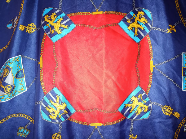 Red, Blue & Gold Vintage 35" Sq Silk Scarf