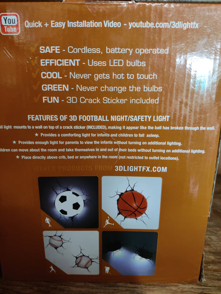 Brand New Football 3-D Deco Wall Light