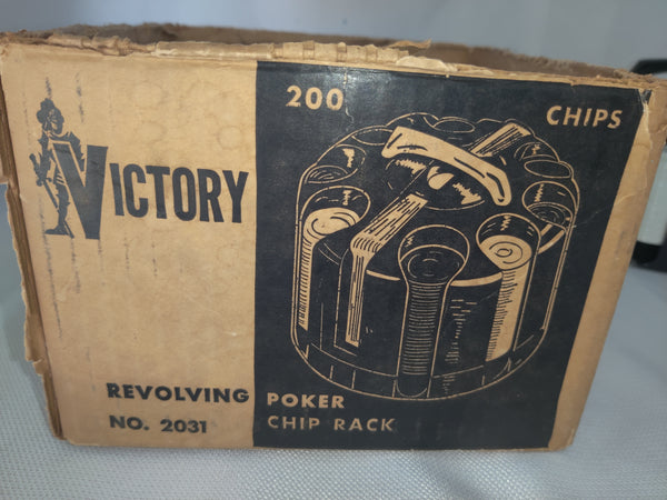 Vintage Victory Revolving Poker Chip Rack w/ 200 Chips & 2 Card Decks