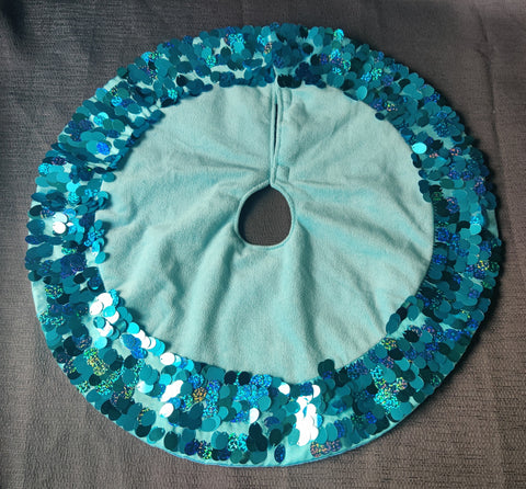 Mini Turquoise Blue Sequin Christmas Tree Skirt