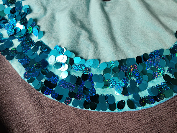 Turquoise Blue Sequence Mini Christmas Tree Skirt