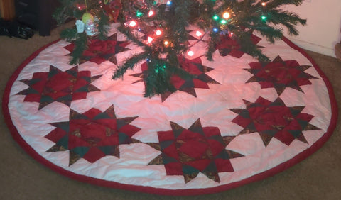 Reversible Quilted Poinsettia & Green Christmas Tree Skirt