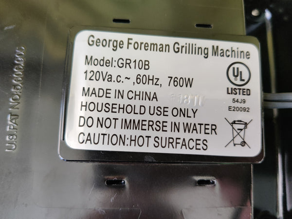 George Foreman Model GR10B Indoor Grill & Panini Press