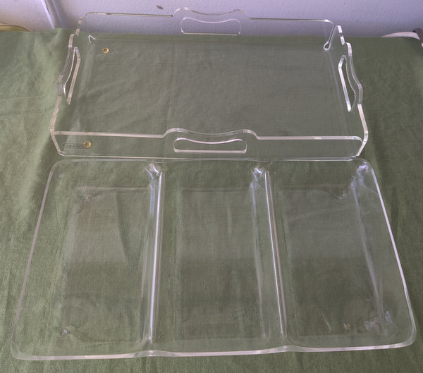 Vintage Grainware Acrylic 2-Piece Clear Serving Tray