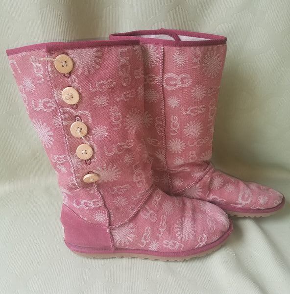 UGG Australia Women's Size 7 Pink Logo Calf High Wool Lined Boots