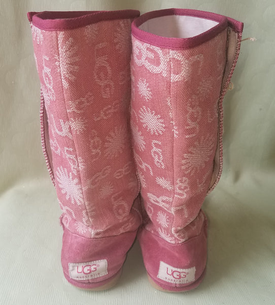 UGG Australia Women's Size 7 Pink Logo Calf High Wool Lined Boots