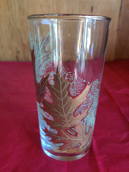 Vintage Gold & Green 12 Ounce Leaf Drinking Glasses