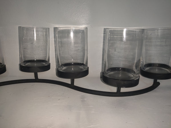 Glass & Wrought Black Iron 5 Candle Holder