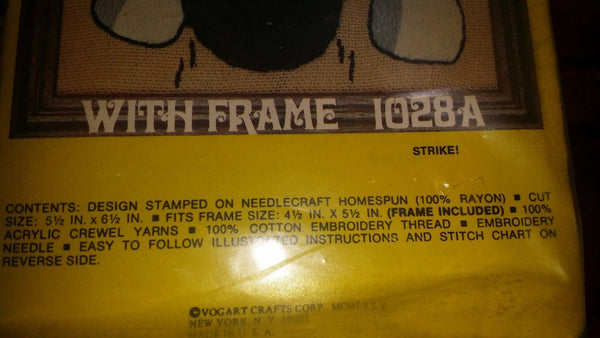 Brand New Vintage VOGART CRAFTS "STRIKE" Mini Crewel Picture Kit w/Frame 1028A