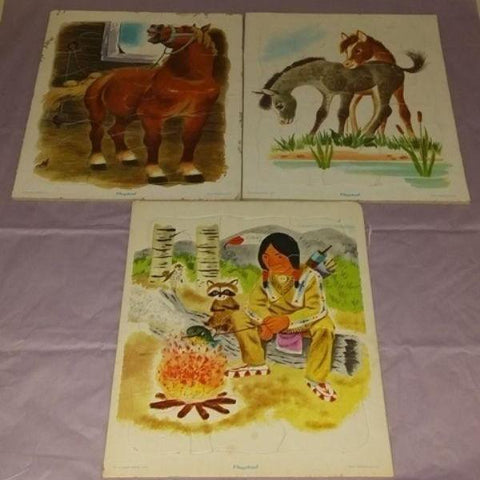 Set of 3 Vintage PLAYSKOOL Frame Tray Puzzles (Barn/Forest Animals)